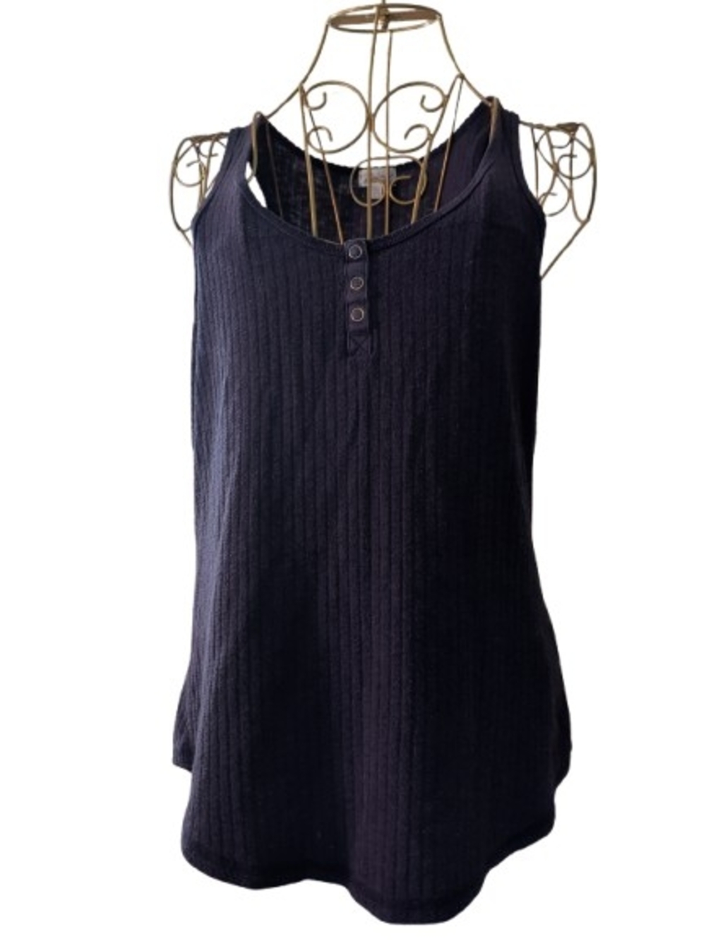 P.J. Salvage Ribbed Henley Tank Top Size Large Dark Blue Sleeveless Loungewear